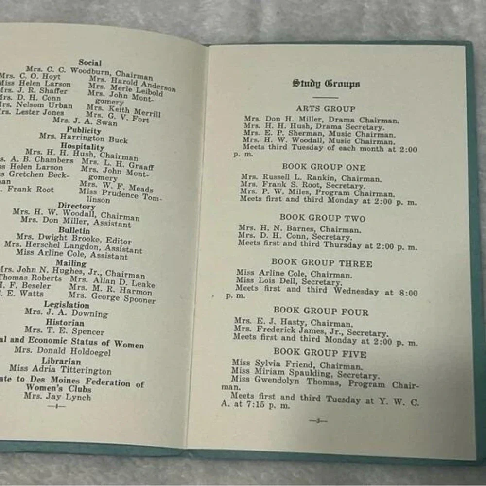 American Assoc of University Women Des Moines IA Branch Vtg Booklet 1936-37 CBX